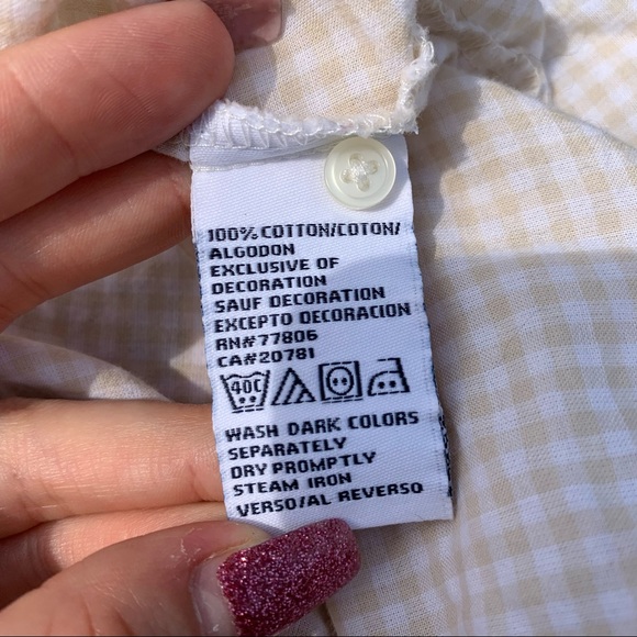 Vintage TH Tommy Hilfiger Soft Cotton Cream Gingham Button Puff Sleeve Blouse - Picture 8 of 9